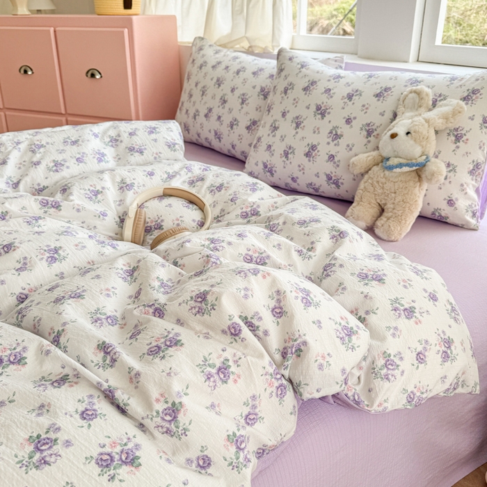 91家纺网 家纺一手货源 找家纺 温眠家纺 2025新款云感针织双层纱四件套 小森屿