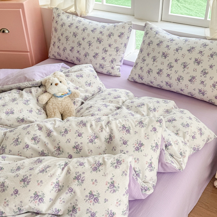 91家纺网 家纺一手货源 找家纺 温眠家纺 2025新款云感针织双层纱四件套 小森屿