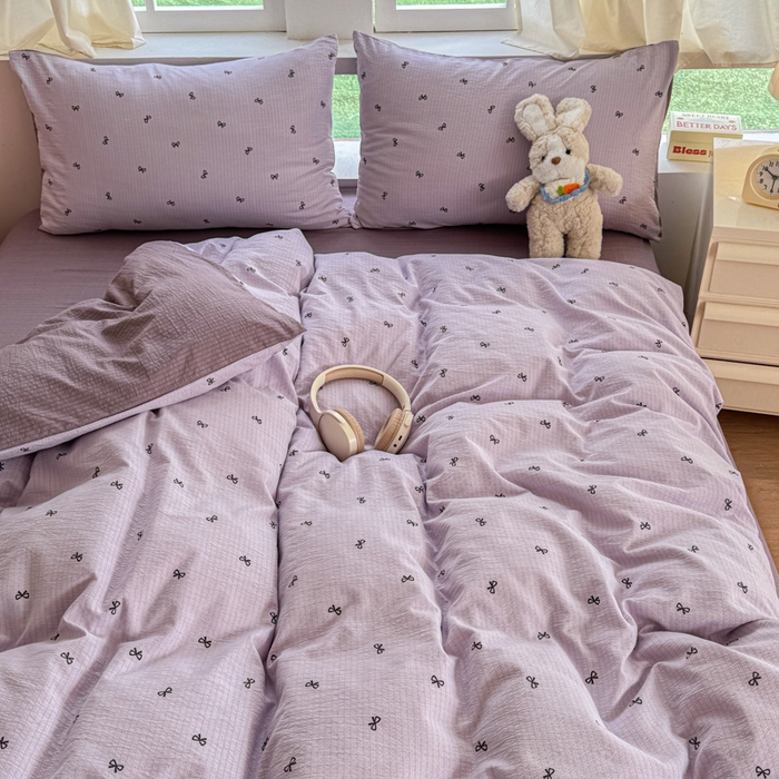 91家纺网 家纺一手货源 找家纺 温眠家纺 2025新款云感针织双层纱四件套 小资情调