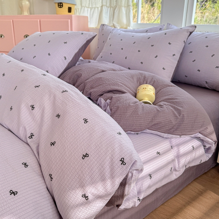 91家纺网 家纺一手货源 找家纺 温眠家纺 2025新款云感针织双层纱四件套 小资情调