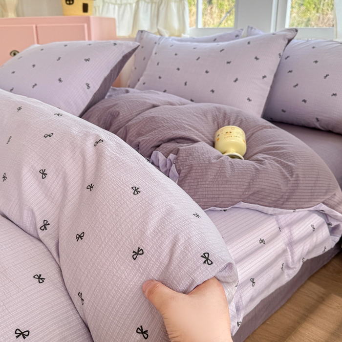 91家纺网 家纺一手货源 找家纺 温眠家纺 2025新款云感针织双层纱四件套 小资情调