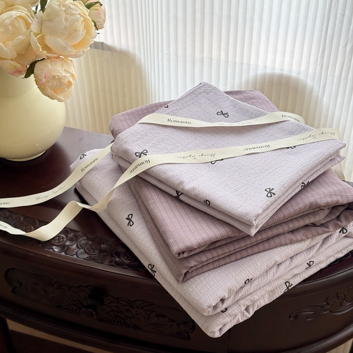 91家纺网 家纺一手货源 找家纺 温眠家纺 2025新款云感针织双层纱四件套 小资情调