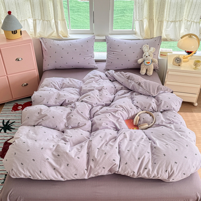 91家纺网 家纺一手货源 找家纺 温眠家纺 2025新款云感针织双层纱四件套 小资情调