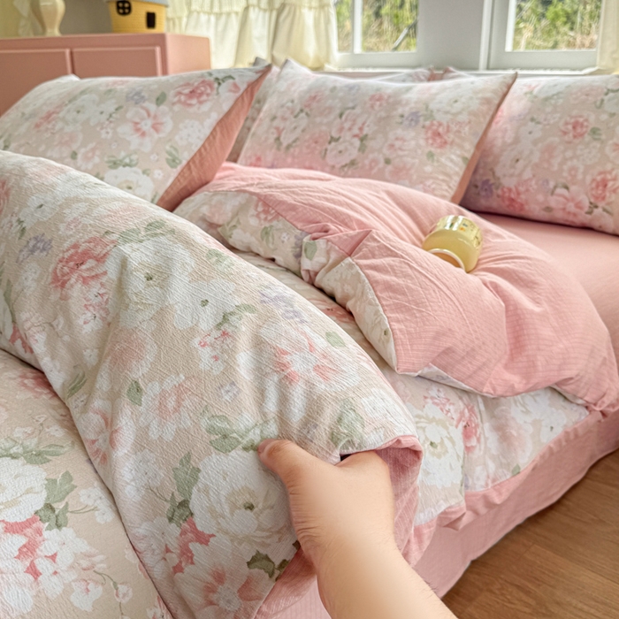 91家纺网 家纺一手货源 找家纺 温眠家纺 2025新款云感针织双层纱四件套 絮语