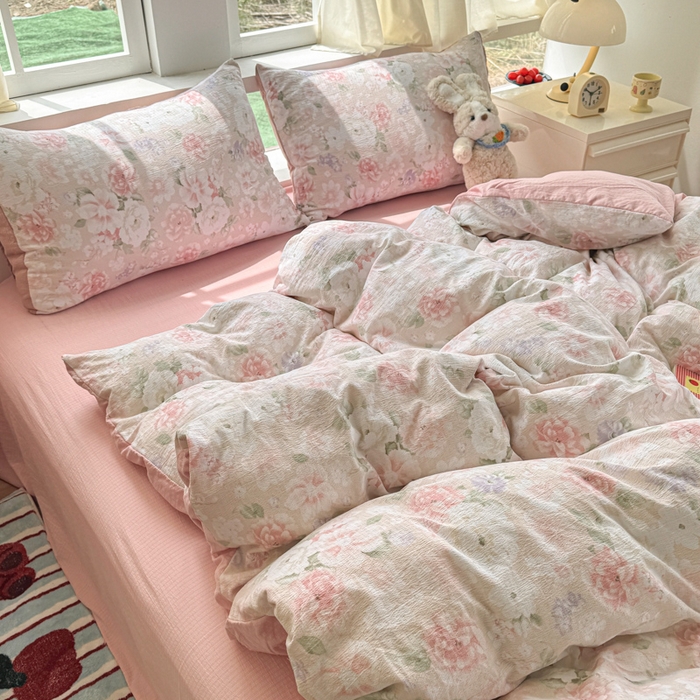 91家纺网 家纺一手货源 找家纺 温眠家纺 2025新款云感针织双层纱四件套 絮语