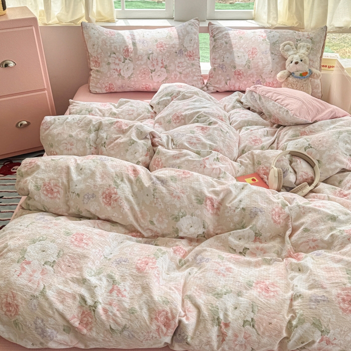 91家纺网 家纺一手货源 找家纺 温眠家纺 2025新款云感针织双层纱四件套 絮语