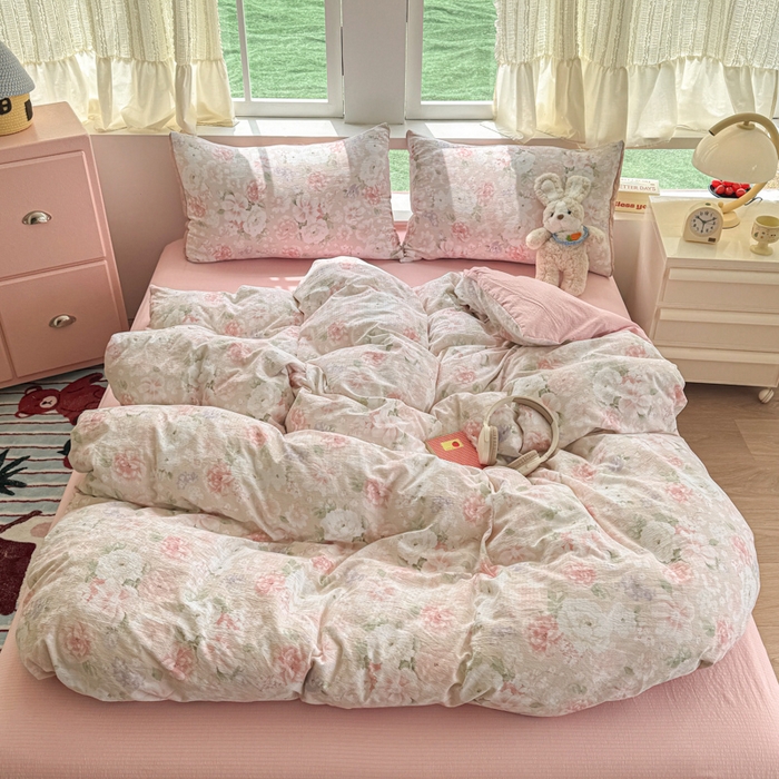 91家纺网 家纺一手货源 找家纺 温眠家纺 2025新款云感针织双层纱四件套 絮语