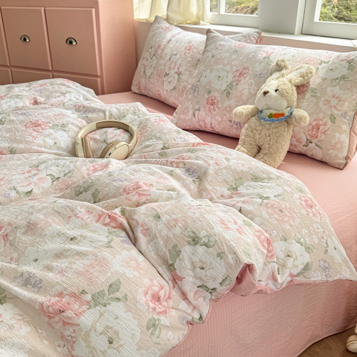 91家纺网 家纺一手货源 找家纺 温眠家纺 2025新款云感针织双层纱四件套 絮语