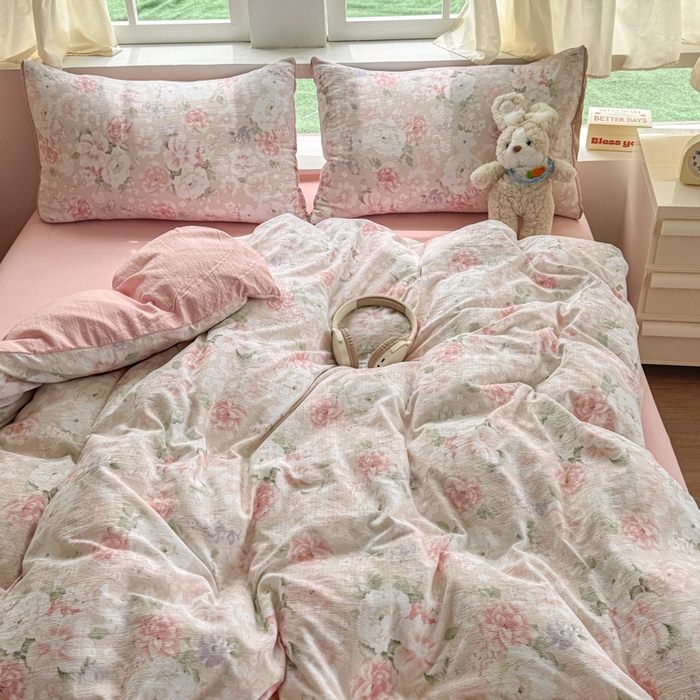 91家纺网 家纺一手货源 找家纺 温眠家纺 2025新款云感针织双层纱四件套 絮语