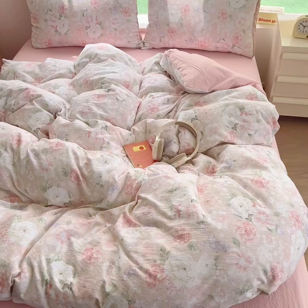 91家纺网 家纺一手货源 找家纺 温眠家纺 2025新款云感针织双层纱四件套 絮语