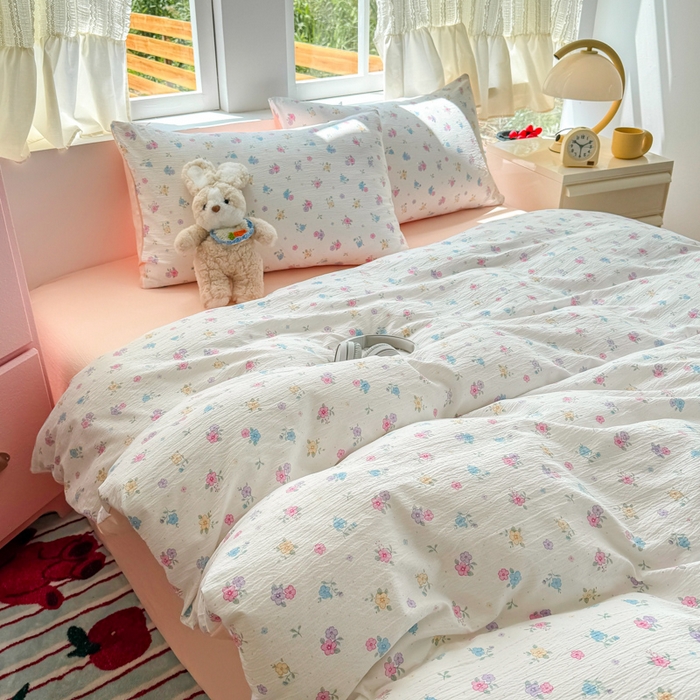 91家纺网 家纺一手货源 找家纺 温眠家纺 2025新款云感针织双层纱四件套 春之语