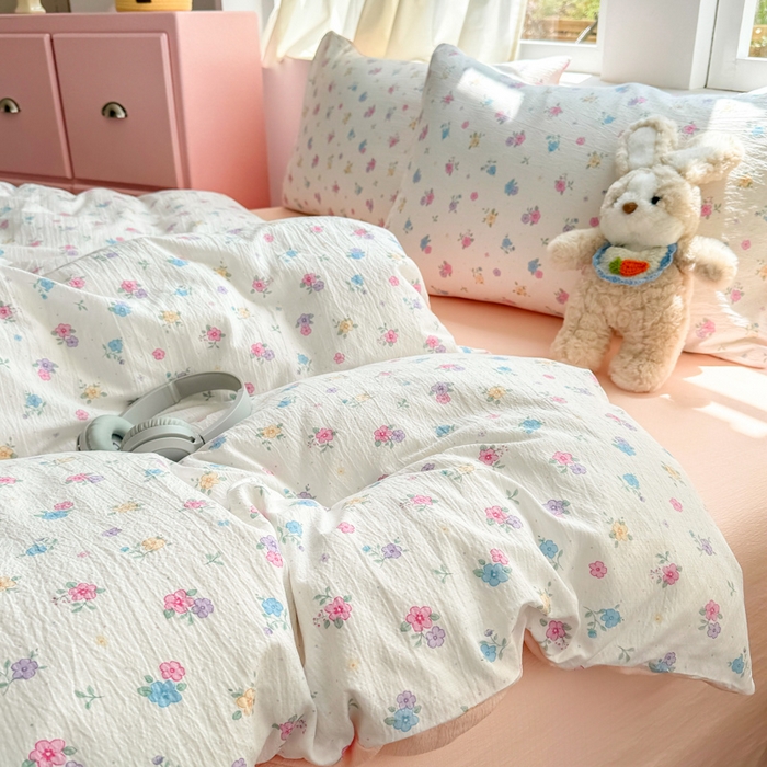 91家纺网 家纺一手货源 找家纺 温眠家纺 2025新款云感针织双层纱四件套 春之语