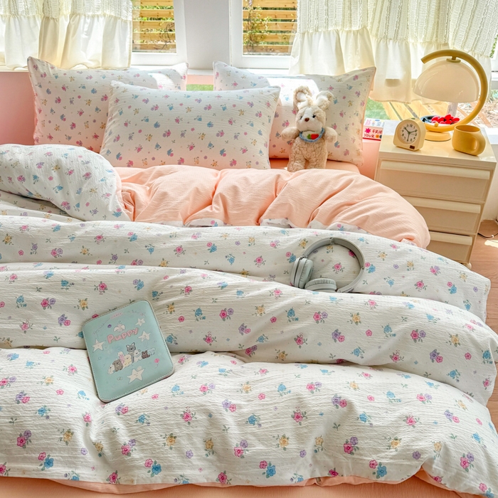 91家纺网 家纺一手货源 找家纺 温眠家纺 2025新款云感针织双层纱四件套 春之语