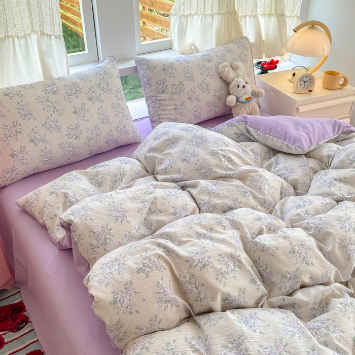 91家纺网 家纺一手货源 找家纺 温眠家纺 2025新款云感针织双层纱四件套 花开半夏