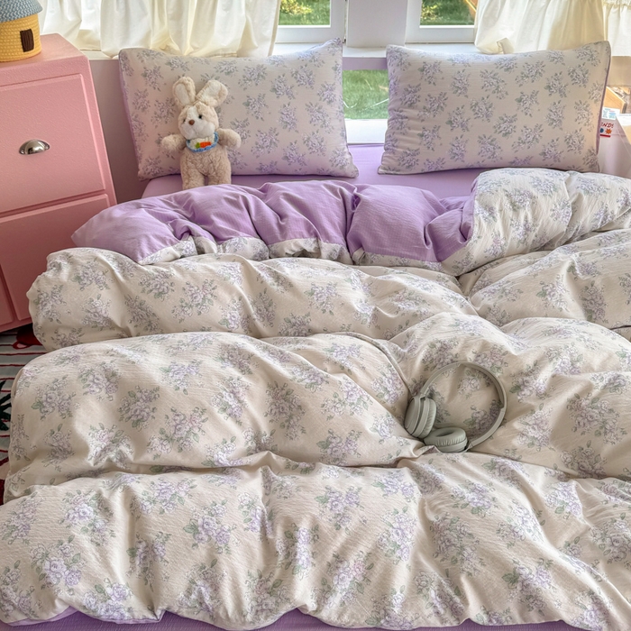 91家纺网 家纺一手货源 找家纺 温眠家纺 2025新款云感针织双层纱四件套 花开半夏