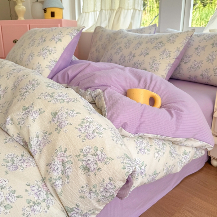 91家纺网 家纺一手货源 找家纺 温眠家纺 2025新款云感针织双层纱四件套 花开半夏