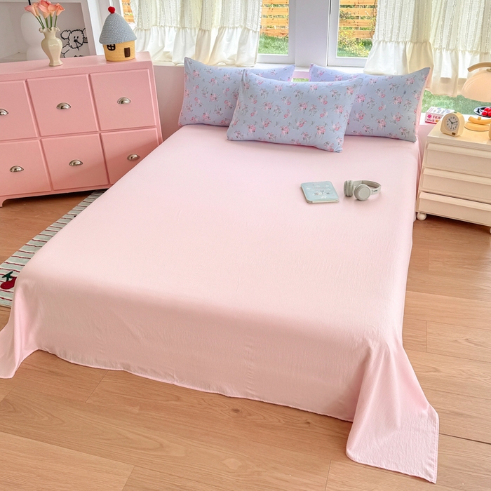 91家纺网 家纺一手货源 找家纺 温眠家纺 2025新款云感针织双层纱四件套 蓝溪