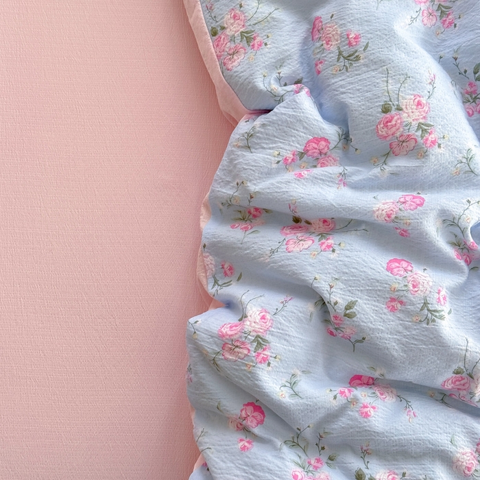 91家纺网 家纺一手货源 找家纺 温眠家纺 2025新款云感针织双层纱四件套 蓝溪