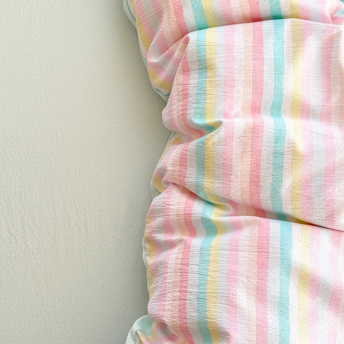 91家纺网 家纺一手货源 找家纺 温眠家纺 2025新款云感针织双层纱四件套 遇见彩虹