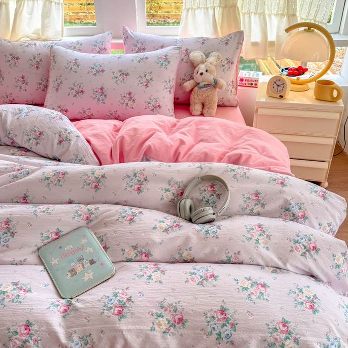 91家纺网 家纺一手货源 找家纺 温眠家纺 2025新款云感针织双层纱四件套 朱丽叶