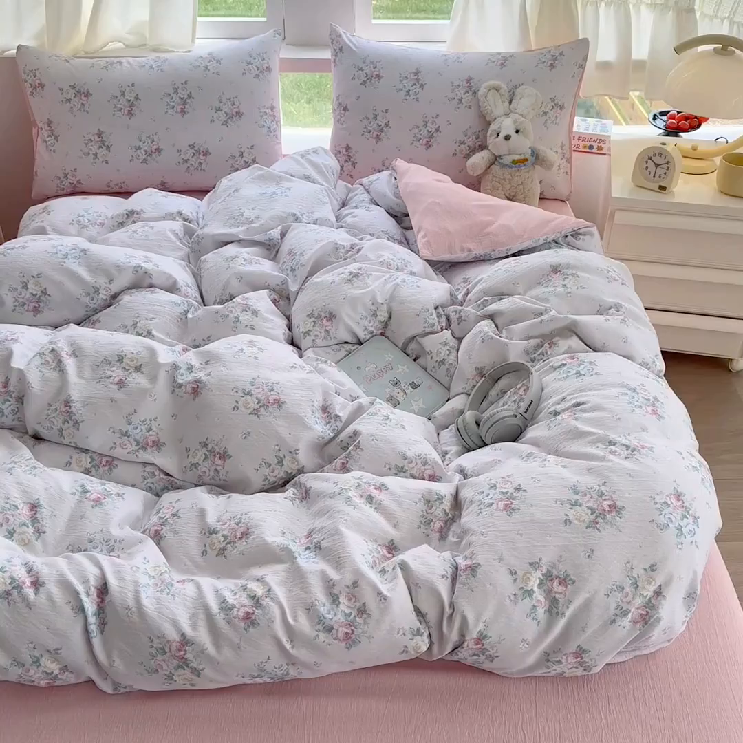 91家纺网 家纺一手货源 找家纺 温眠家纺 2025新款云感针织双层纱四件套 朱丽叶