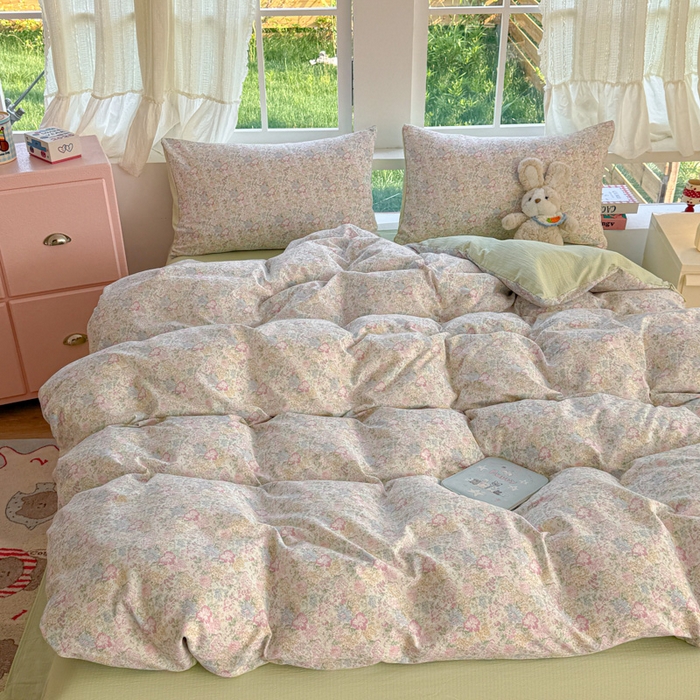 91家纺网 家纺一手货源 找家纺 温眠家纺 2025新款云感针织双层纱四件套 粉黛