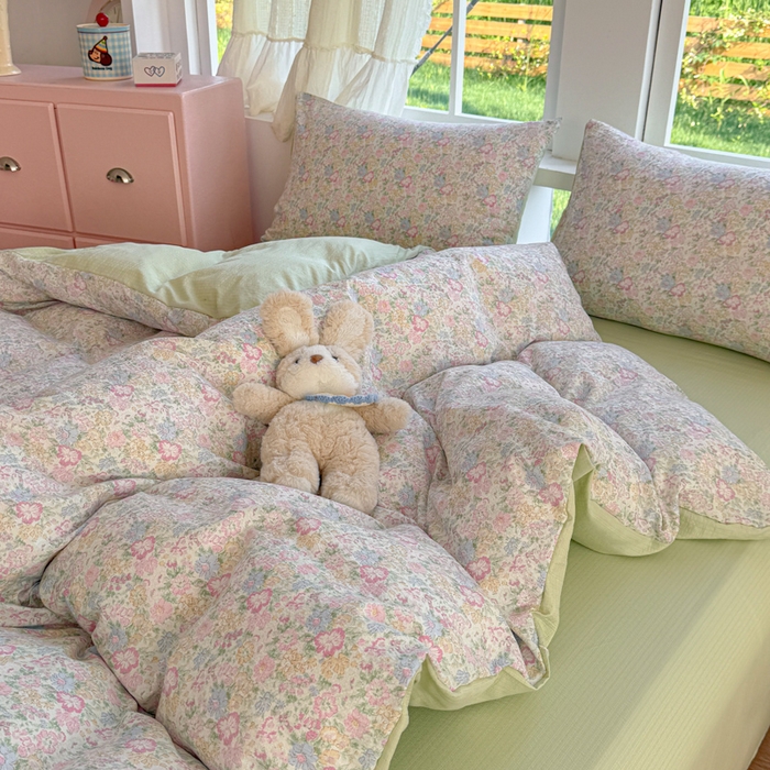 91家纺网 家纺一手货源 找家纺 温眠家纺 2025新款云感针织双层纱四件套 粉黛