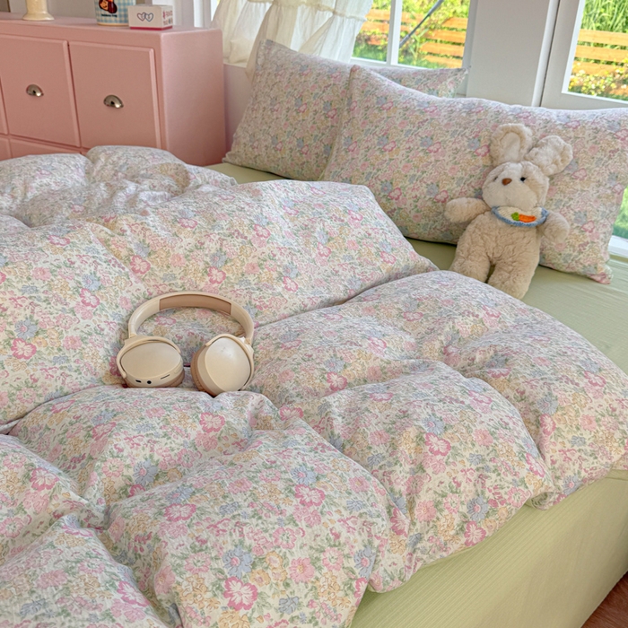 91家纺网 家纺一手货源 找家纺 温眠家纺 2025新款云感针织双层纱四件套 粉黛