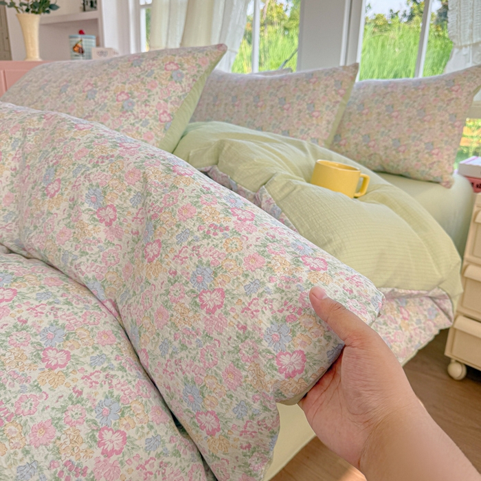 91家纺网 家纺一手货源 找家纺 温眠家纺 2025新款云感针织双层纱四件套 粉黛