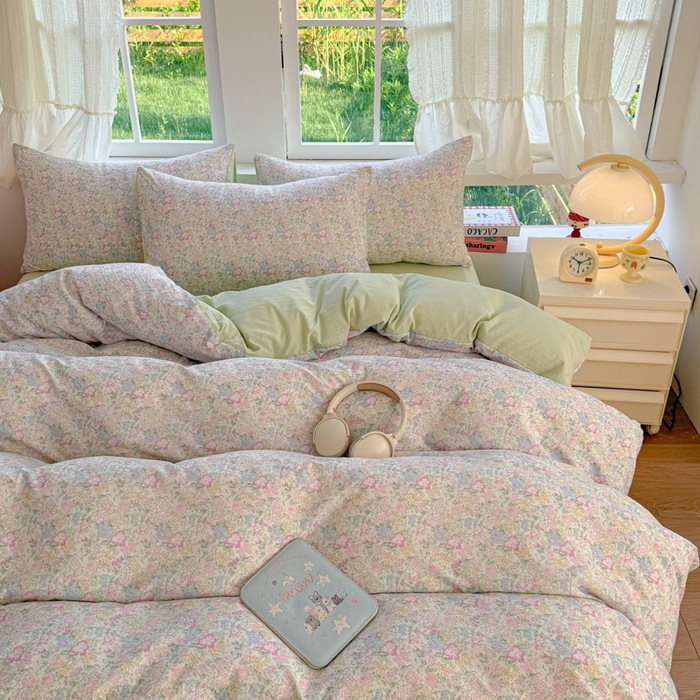 91家纺网 家纺一手货源 找家纺 温眠家纺 2025新款云感针织双层纱四件套 粉黛