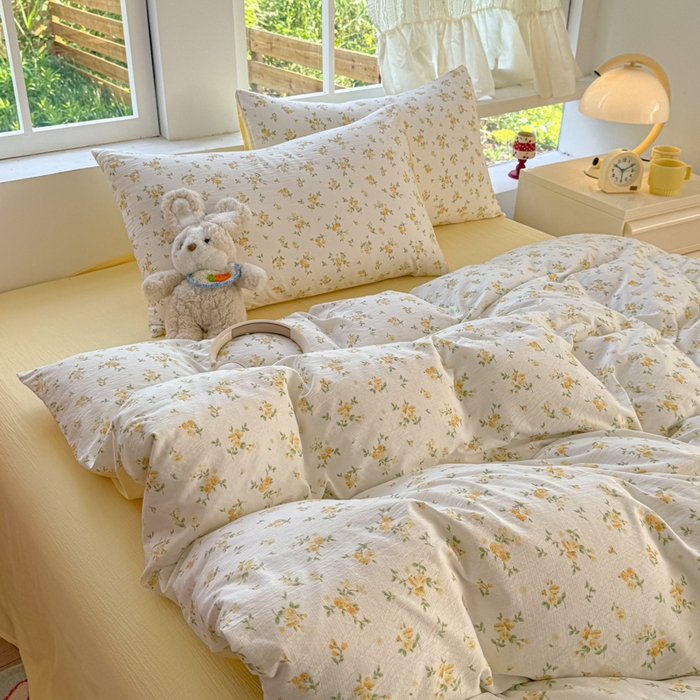 91家纺网 家纺一手货源 找家纺 温眠家纺 2025新款云感针织双层纱四件套 梨花落