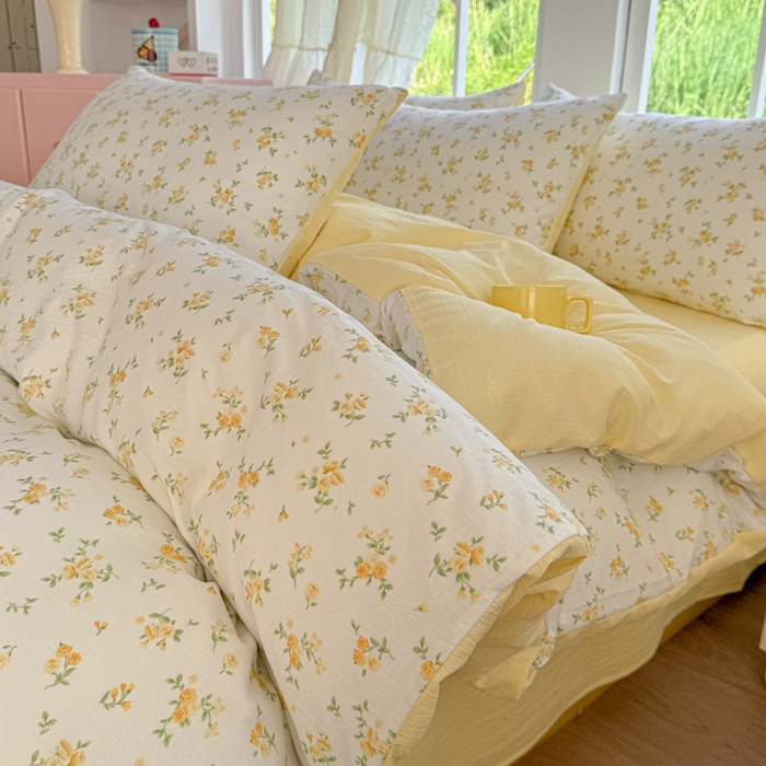 91家纺网 家纺一手货源 找家纺 温眠家纺 2025新款云感针织双层纱四件套 梨花落