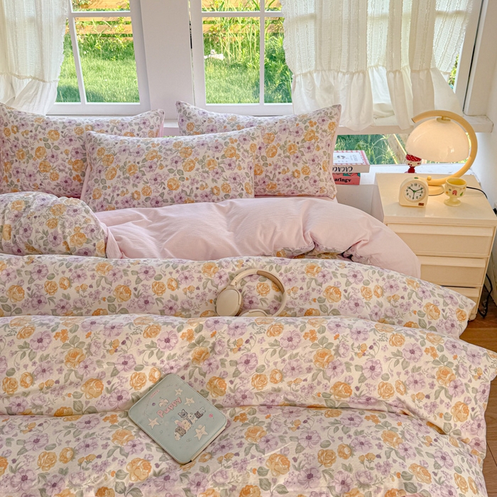 91家纺网 家纺一手货源 找家纺 温眠家纺 2025新款云感针织双层纱四件套 紫薇花