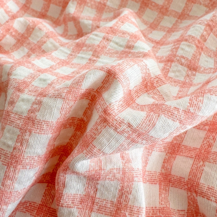 91家纺网 家纺一手货源 找家纺 温眠家纺 2025新款活性印染云感针织双层纱四件套 粉小格