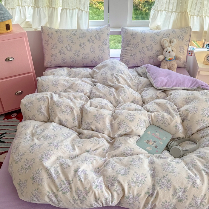 91家纺网 家纺一手货源 找家纺 温眠家纺 2025新款活性印染云感针织双层纱四件套 花开半夏