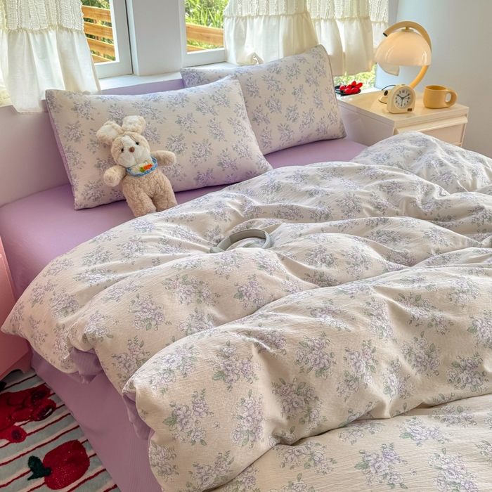 91家纺网 家纺一手货源 找家纺 温眠家纺 2025新款活性印染云感针织双层纱四件套 花开半夏