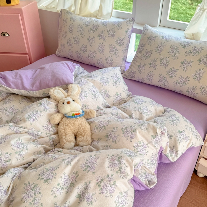 91家纺网 家纺一手货源 找家纺 温眠家纺 2025新款活性印染云感针织双层纱四件套 花开半夏