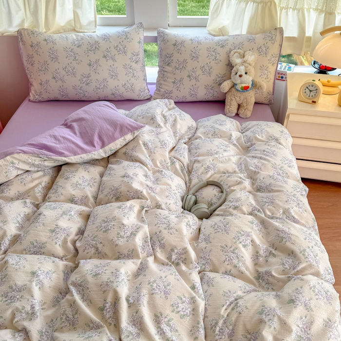 91家纺网 家纺一手货源 找家纺 温眠家纺 2025新款活性印染云感针织双层纱四件套 花开半夏