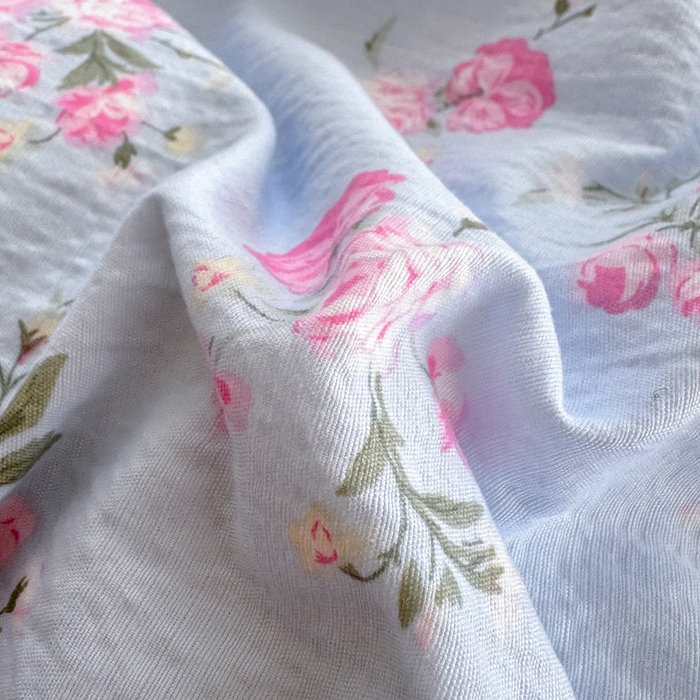 91家纺网 家纺一手货源 找家纺 温眠家纺 2025新款活性印染云感针织双层纱四件套 蓝溪