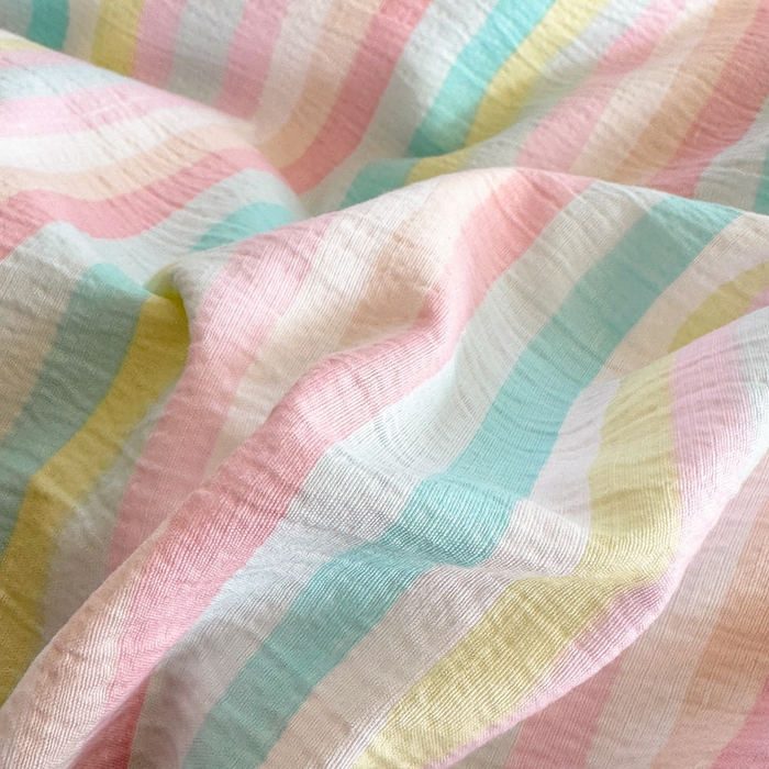 91家纺网 家纺一手货源 找家纺 温眠家纺 2025新款活性印染云感针织双层纱四件套 遇见彩虹