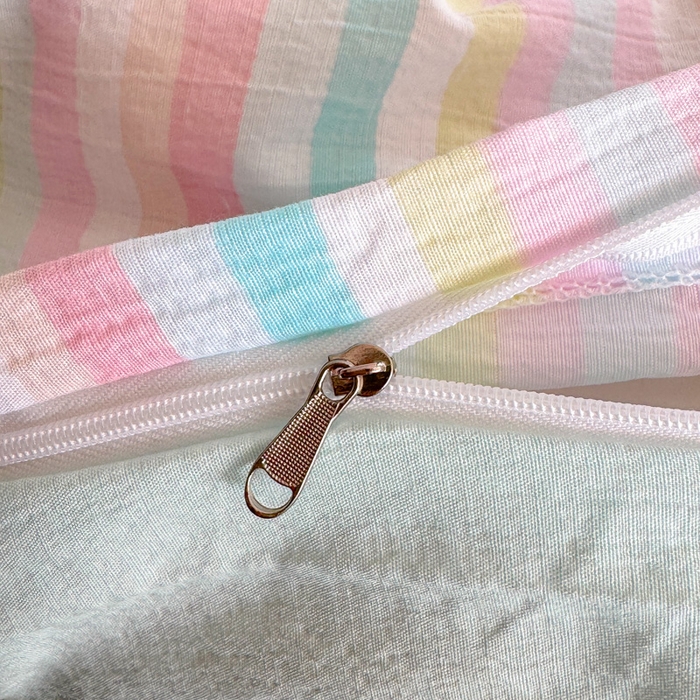 91家纺网 家纺一手货源 找家纺 温眠家纺 2025新款活性印染云感针织双层纱四件套 遇见彩虹