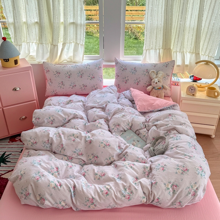 91家纺网 家纺一手货源 找家纺 温眠家纺 2025新款活性印染云感针织双层纱四件套 朱丽叶