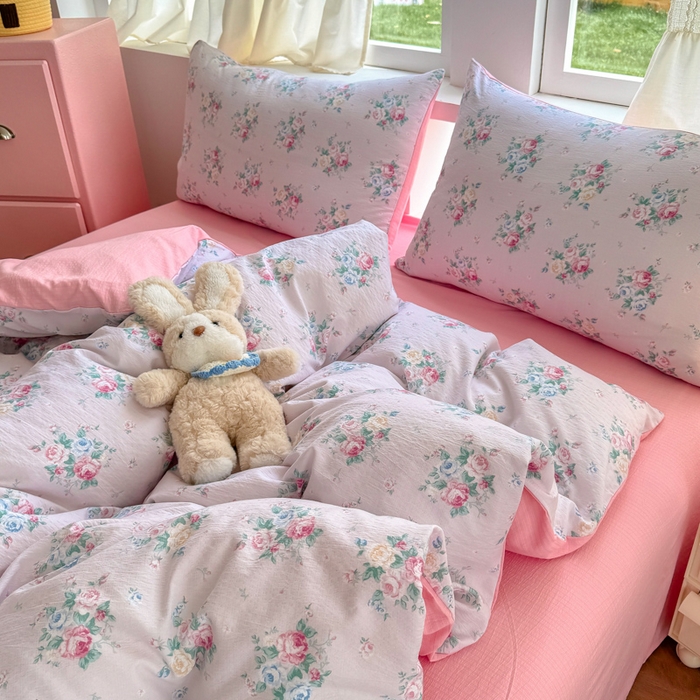 91家纺网 家纺一手货源 找家纺 温眠家纺 2025新款活性印染云感针织双层纱四件套 朱丽叶