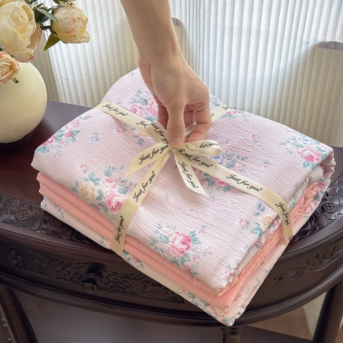 91家纺网 家纺一手货源 找家纺 温眠家纺 2025新款活性印染云感针织双层纱四件套 朱丽叶