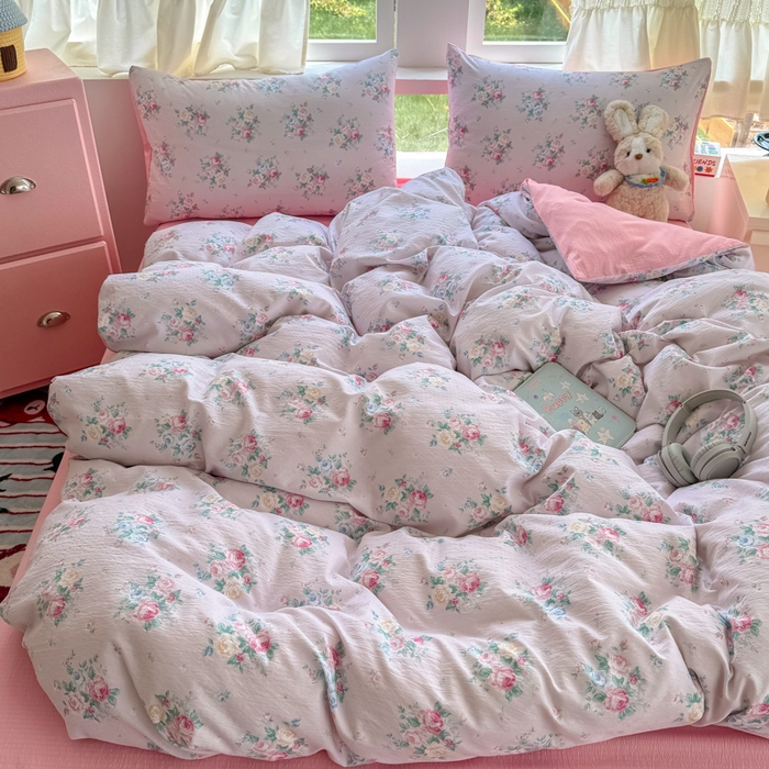 91家纺网 家纺一手货源 找家纺 温眠家纺 2025新款活性印染云感针织双层纱四件套 朱丽叶