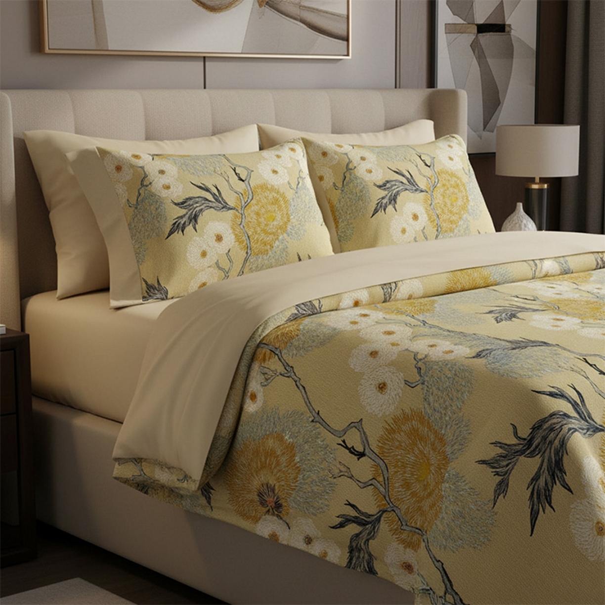 91家纺网 家纺一手货源 找家纺 （总）纯色雨家纺 2026新款全棉四件套100纯棉艺术套件国潮风高端斜纹数码印花四季床品