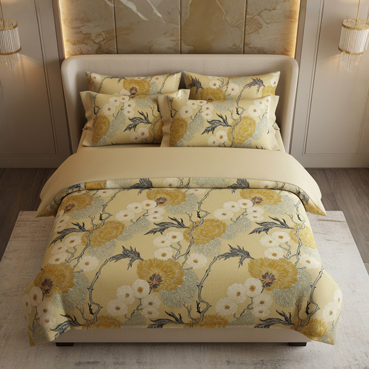 91家纺网 家纺一手货源 找家纺 （总）纯色雨家纺 2026新款全棉四件套100纯棉艺术套件国潮风高端斜纹数码印花四季床品