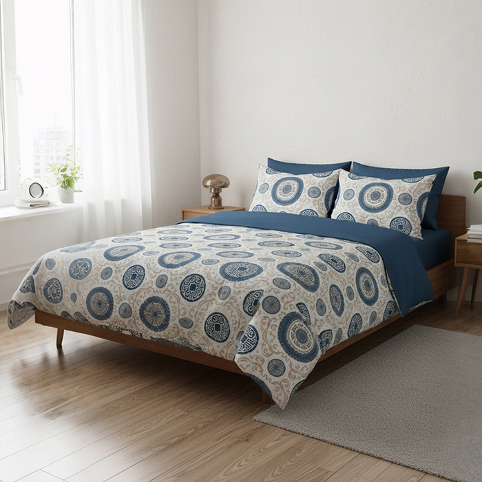 91家纺网 家纺一手货源 找家纺 纯色雨家纺 2026新款全棉四件套100纯棉中国风家纺套件斜纹数码印花四季床品 欧兰