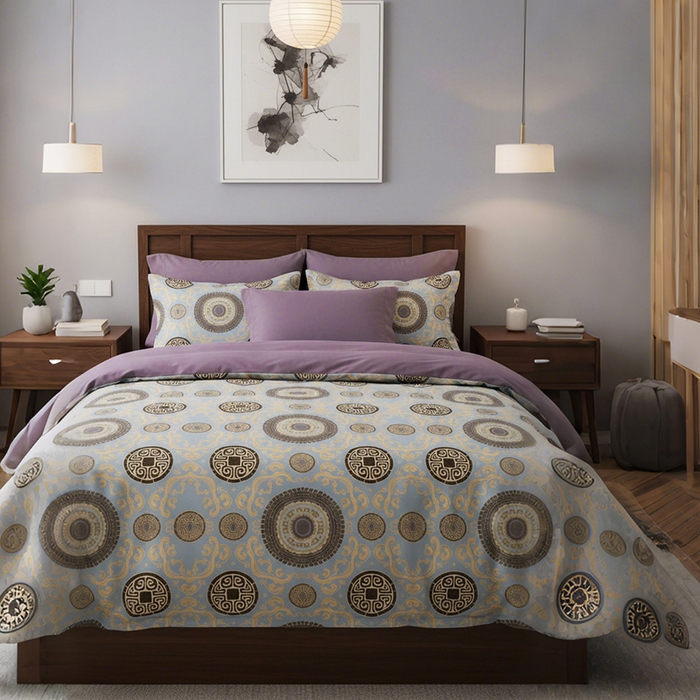 纯色雨家纺 2026新款全棉四件套100纯棉中国风家纺套件斜纹数码印花四季床品 金福