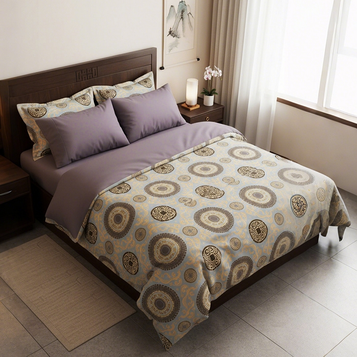 91家纺网 家纺一手货源 找家纺 纯色雨家纺 2026新款全棉四件套100纯棉中国风家纺套件斜纹数码印花四季床品 金福